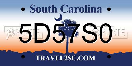 5D57S0 South Carolina License Plate