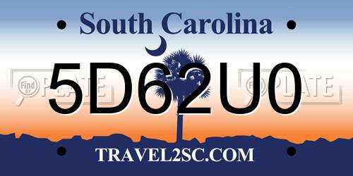 5D62U0 South Carolina License Plate
