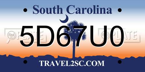 5D67U0 South Carolina License Plate
