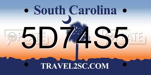 5D74S5 South Carolina License Plate