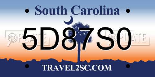 5D87S0 South Carolina License Plate