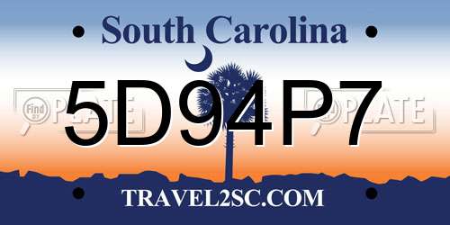 5D94P7 South Carolina License Plate