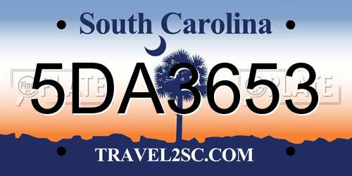 5DA3653 South Carolina License Plate
