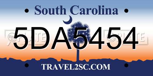 5DA5454 South Carolina License Plate
