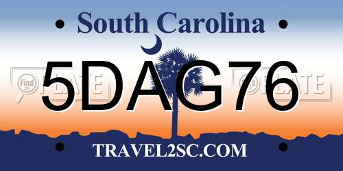 5DAG76 South Carolina License Plate
