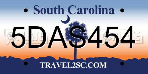 5DAS454 South Carolina License Plate