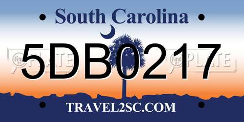 5DB0217 South Carolina License Plate