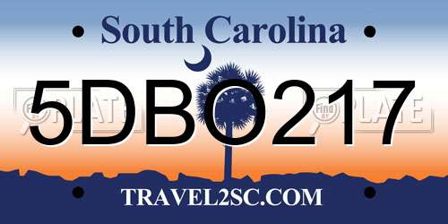 5DBO217 South Carolina License Plate