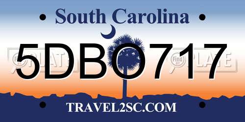 5DBO717 South Carolina License Plate