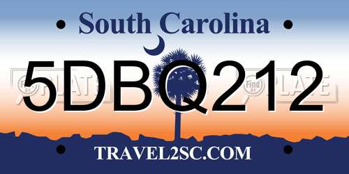 5DBQ212 South Carolina License Plate