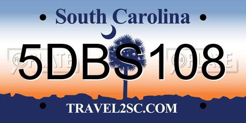 5DBS108 South Carolina License Plate
