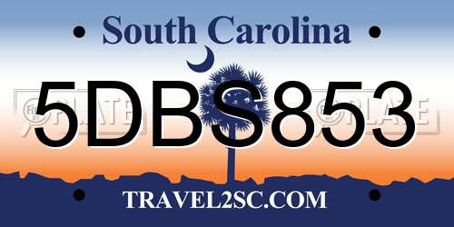 5DBS853 South Carolina License Plate