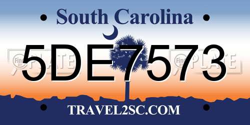 5DE7573 South Carolina License Plate