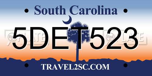 5DET523 South Carolina License Plate