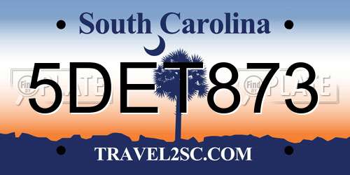 5DET873 South Carolina License Plate