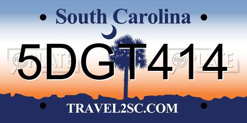 5DGT414 South Carolina License Plate