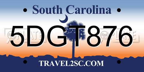 5DGT876 South Carolina License Plate