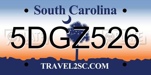 5DGZ526 South Carolina License Plate