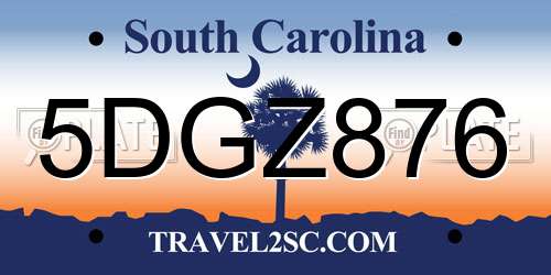 5DGZ876 South Carolina License Plate