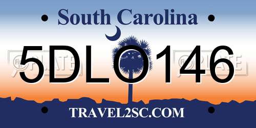 5DLO146 South Carolina License Plate