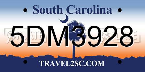 5DM3928 South Carolina License Plate