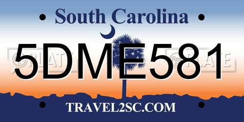 5DME581 South Carolina License Plate
