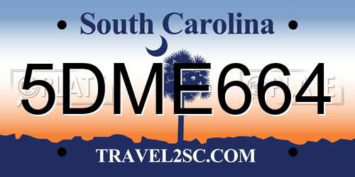 5DME664 South Carolina License Plate