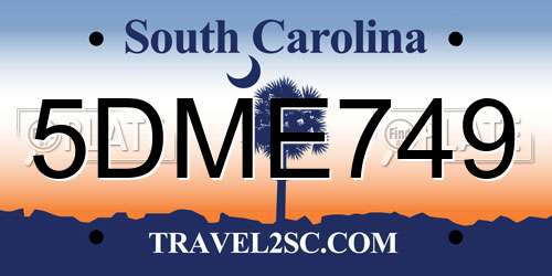 5DME749 South Carolina License Plate