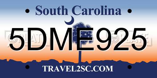 5DME925 South Carolina License Plate