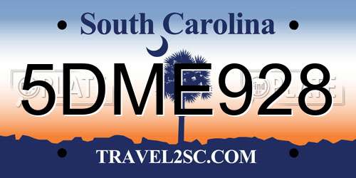 5DME928 South Carolina License Plate