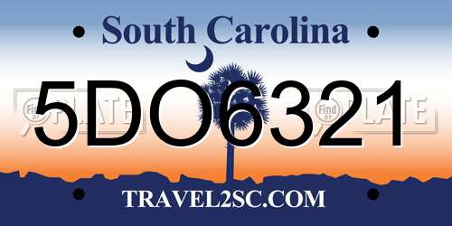 5DO6321 South Carolina License Plate
