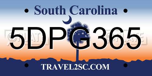 5DPG365 South Carolina License Plate