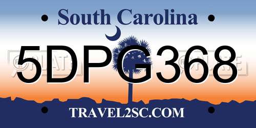 5DPG368 South Carolina License Plate