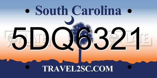 5DQ6321 South Carolina License Plate