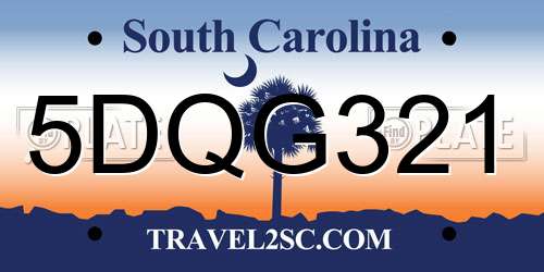 5DQG321 South Carolina License Plate