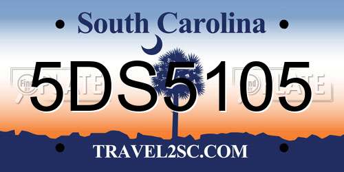 5DS5105 South Carolina License Plate