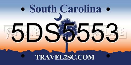 5DS5553 South Carolina License Plate