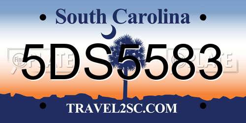 5DS5583 South Carolina License Plate
