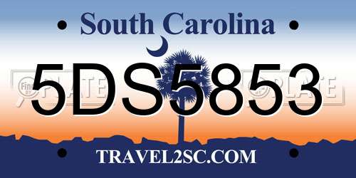5DS5853 South Carolina License Plate