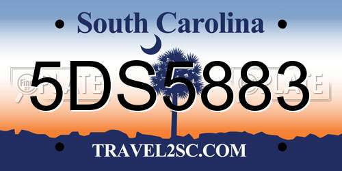 5DS5883 South Carolina License Plate