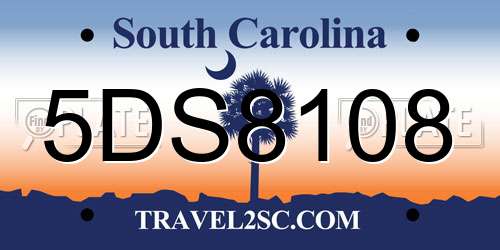 5DS8108 South Carolina License Plate