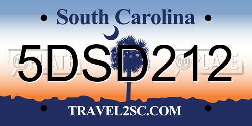 5DSD212 South Carolina License Plate