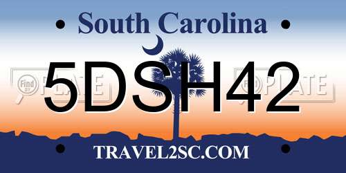 5DSH42 South Carolina License Plate