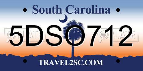 5DSO712 South Carolina License Plate
