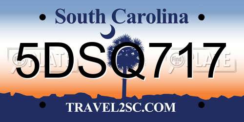 5DSQ717 South Carolina License Plate