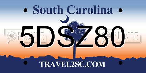 5DSZ80 South Carolina License Plate