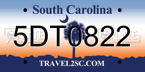 5DT0822 South Carolina License Plate
