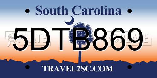 5DTB869 South Carolina License Plate