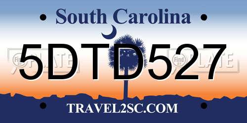 5DTD527 South Carolina License Plate