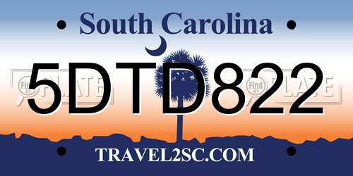5DTD822 South Carolina License Plate